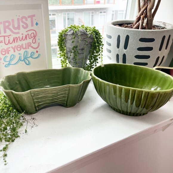 Haeger Pottery Other - Haeger Pottery Set of 2 Green Ceramic Planters